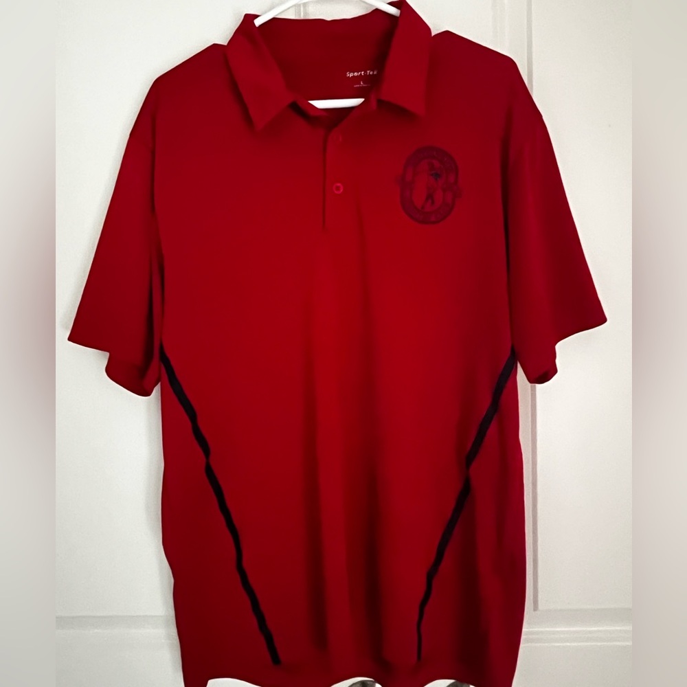 Men’s size Large red with black trim golf shirt